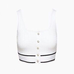 White and Black Aritzia Babaton Sculpt Knit Button Top